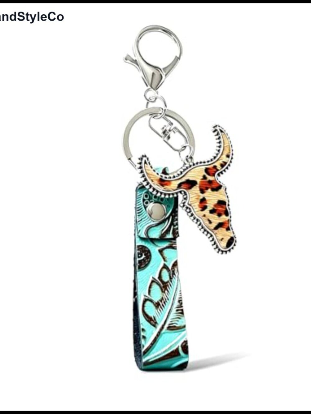 Western Longhorn Keychain Bag Charm Leather Keyring Accessory